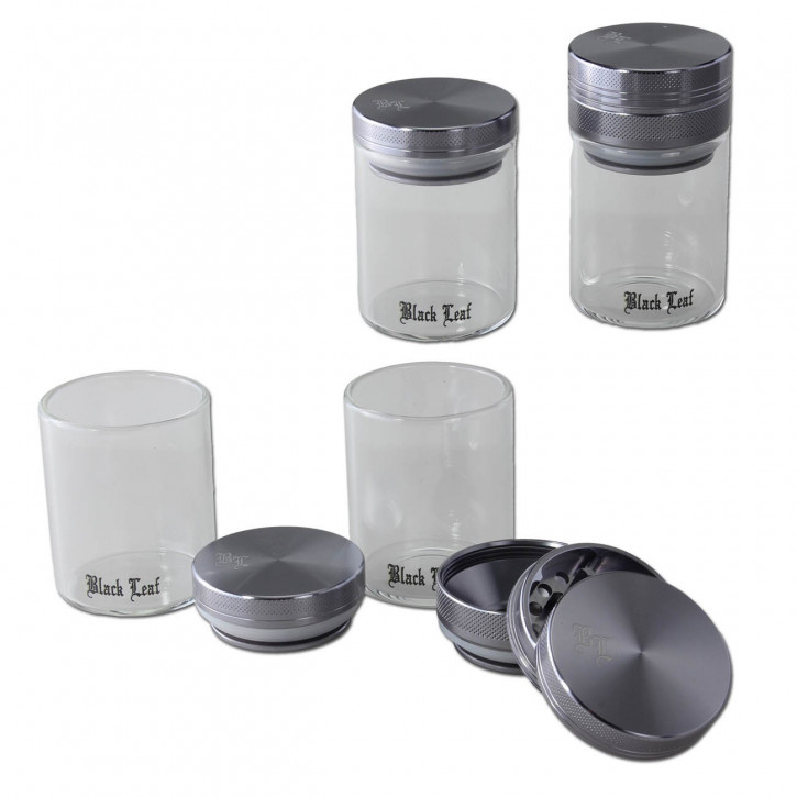 Black Leaf Alu-Grinder 3-tlg. mit Glas